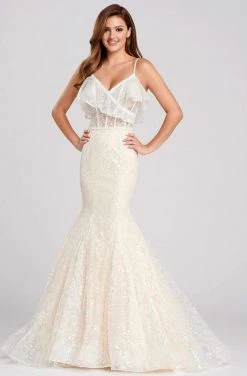 Formal Gowns Ellie Wilde - EW120082 Sequin Embellished Ruffled V-Neck Dress