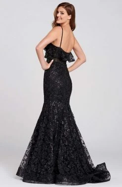 Formal Gowns Ellie Wilde - EW120082 Sequin Embellished Ruffled V-Neck Dress