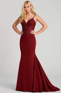 Ellie Wilde - EW120084 V Neck Embroidered Corset Bodice Jersey Gown