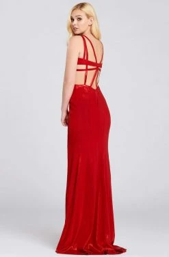 Ellie Wilde - EW120086 Illusion Plunging V Neck Metallic Evening Dress