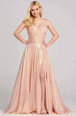 Ellie Wilde - EW120107LS V-Neck Shimmering Chiffon Ball Gown