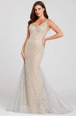 Ellie Wilde - EW120123 Embroidered Deep V-neck Mermaid Dress Formal Gowns