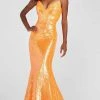Ellie Wilde - EW122031 Fully Sequined Sleeveless Long Gown - 1 Pc Orange In Size 6 Available