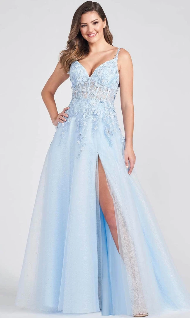 Ellie Wilde - Floral Lace A-Line Prom Dress EW122057 - 1 Pc Light Blue In Size 22 Available 3 Ellie Wilde - Floral Lace A-Line Prom Dress EW122057 - 1 Pc Light Blue In Size 22 Available