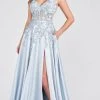 Ellie Wilde - V-Neck Floral Lace Prom Gown EW122038 - 1 Pc Dusty Blue In Size 8 Available Formal Gowns 1 Ellie Wilde - V-Neck Floral Lace Prom Gown EW122038 - 1 Pc Dusty Blue In Size 8 Available Formal Gowns