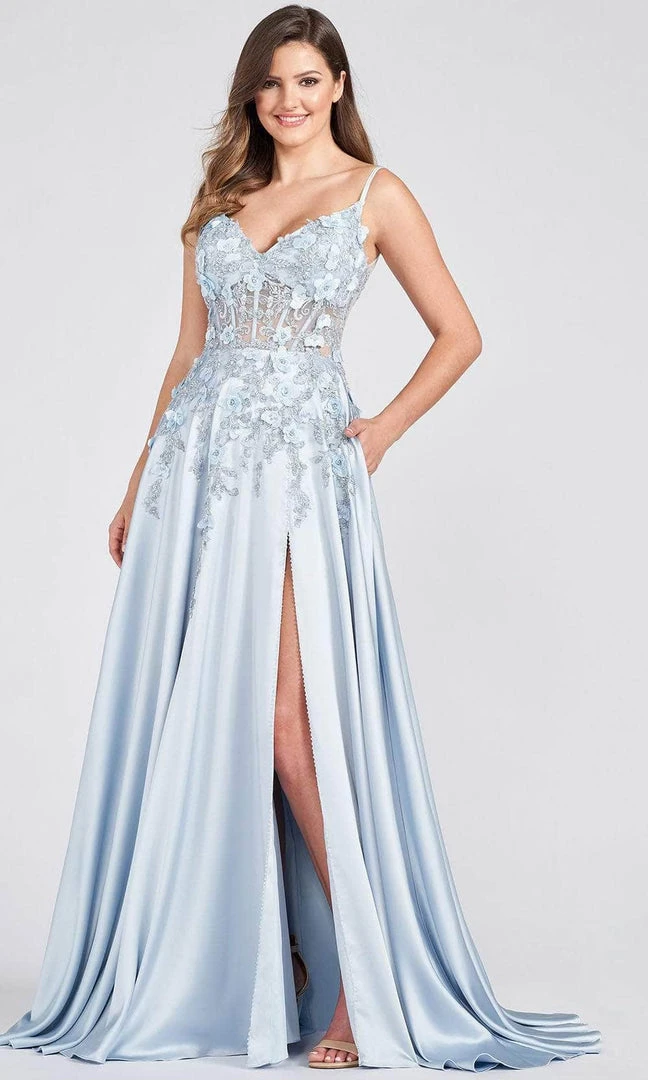 Ellie Wilde - V-Neck Floral Lace Prom Gown EW122038 - 1 Pc Dusty Blue In Size 8 Available Formal Gowns 3 Ellie Wilde - V-Neck Floral Lace Prom Gown EW122038 - 1 Pc Dusty Blue In Size 8 Available Formal Gowns