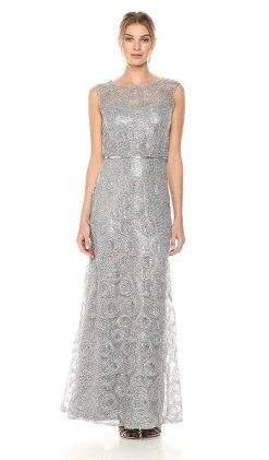 Emma Street - 1111260 Sequin Detail Embellished Mesh Overlay Dress Formal Gowns