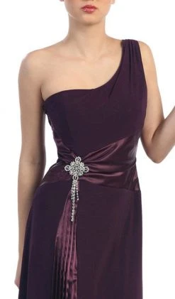 Formal Gowns Eureka Fashion - 1888 Brooch-Accented Asymmetrical Paneled Gown
