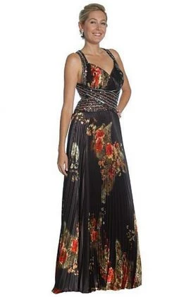 Formal Gowns Eureka Fashion - 2117 V-neck Print Charmeuse A-line Dress