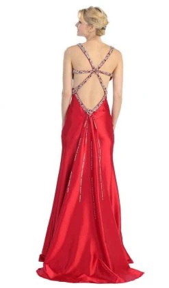 Eureka Fashion - 2120 Jeweled Ruche-Ornate Cutout Long Gown Formal Gowns