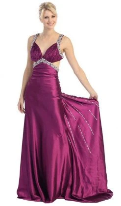Eureka Fashion - 2120 Jeweled Ruche-Ornate Cutout Long Gown Formal Gowns