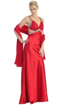 Eureka Fashion - 2120 Jeweled Ruche-Ornate Cutout Long Gown Formal Gowns