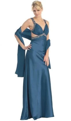 Eureka Fashion - 2120 Jeweled Ruche-Ornate Cutout Long Gown Formal Gowns