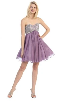 Eureka Fashion - 2301 Beaded Sweetheart Chiffon A-line Dress Cocktail Dresses