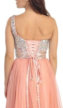 Eureka Fashion - 2401 Beaded One Shoulder Chiffon A-line Dress