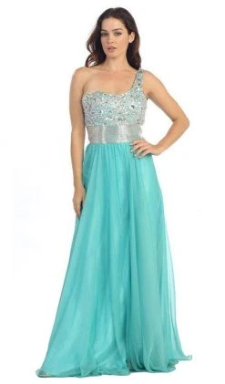 Eureka Fashion - 2401 Beaded One Shoulder Chiffon A-line Dress