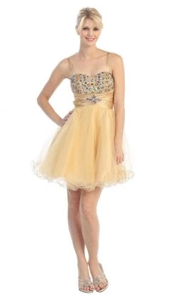 Eureka Fashion - 2420 Beaded Sweetheart Charmeuse/Mesh A-line Dress