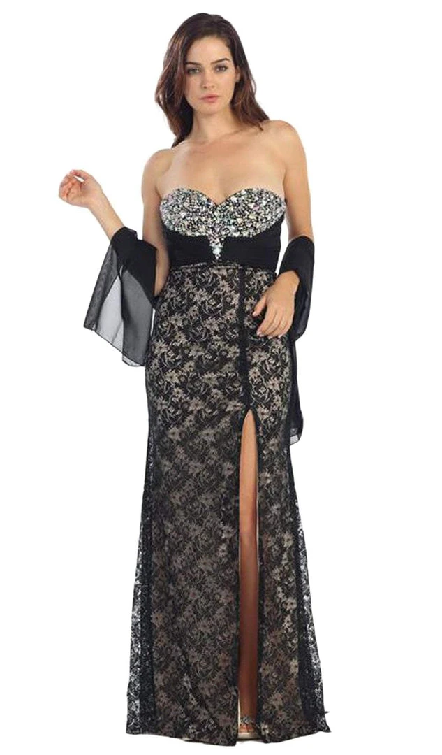 Formal Gowns Eureka Fashion - 2601 Two Tone Lace Sweetheart Sheath Dress With Shawl 5 Formal Gowns Eureka Fashion - 2601 Two Tone Lace Sweetheart Sheath Dress With Shawl