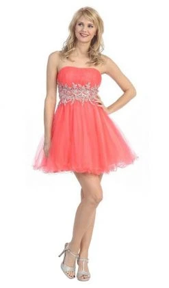 Eureka Fashion - 2614 Strapless Embellished Semi-Sweetheart Dress