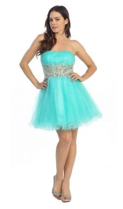 Eureka Fashion - 2614 Strapless Embellished Semi-Sweetheart Dress