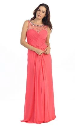 Eureka Fashion - 2666 Sleeveless Beaded Illusion Bateau Chiffon Dress Formal Gowns