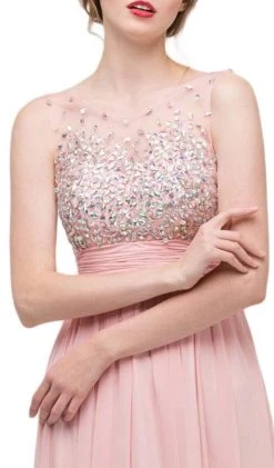Eureka Fashion - 4001 Bejeweled Illusion Bateau Chiffon A-line Dress Formal Gowns