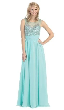Eureka Fashion - 4001 Bejeweled Illusion Bateau Chiffon A-line Dress Formal Gowns