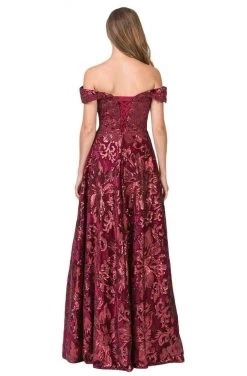 Formal Gowns Eureka Fashion - 6733 Sequined Deep Off-Shoulder Velvet A-line Dress
