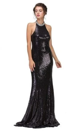 Eureka Fashion - 7105 Sequined Halter Trumpet Dress Formal Gowns