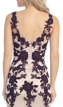 Eureka Fashion - Illusion Bateau Floral Embroidered Trumpet Dress
