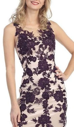 Eureka Fashion - Illusion Bateau Floral Embroidered Trumpet Dress