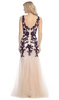 Eureka Fashion - Illusion Bateau Floral Embroidered Trumpet Dress