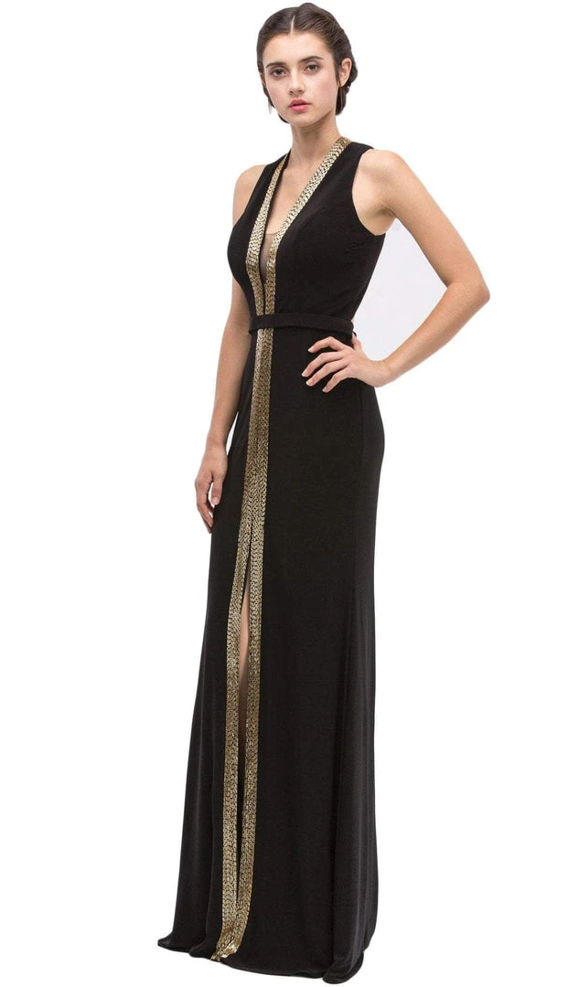 Formal Gowns Eureka Fashion - Plunging Gold Beading Fitted Evening Dress 4 Formal Gowns Eureka Fashion - Plunging Gold Beading Fitted Evening Dress