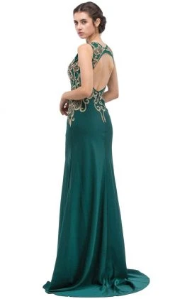 Eureka Fashion - Sleeveless Embroidered Gilt Lace Trumpet Evening Gown 12 Eureka Fashion - Sleeveless Embroidered Gilt Lace Trumpet Evening Gown