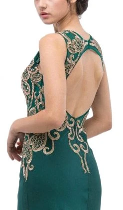 Eureka Fashion - Sleeveless Embroidered Gilt Lace Trumpet Evening Gown 14 Eureka Fashion - Sleeveless Embroidered Gilt Lace Trumpet Evening Gown