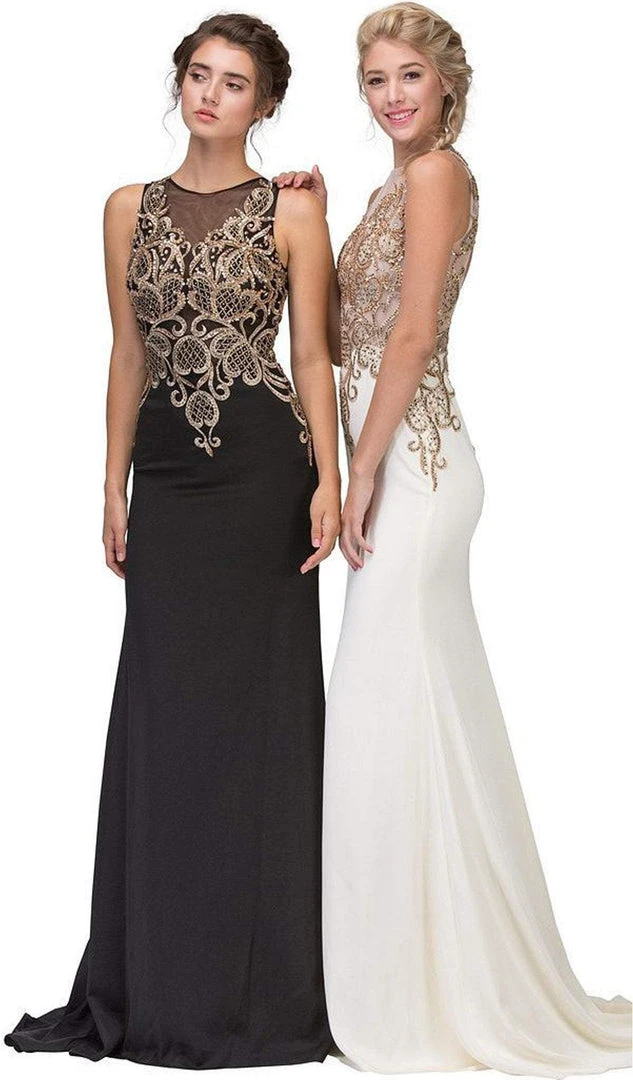 Eureka Fashion - Sleeveless Embroidered Gilt Lace Trumpet Evening Gown 11 Eureka Fashion - Sleeveless Embroidered Gilt Lace Trumpet Evening Gown