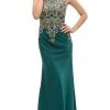 Eureka Fashion - Sleeveless Embroidered Gilt Lace Trumpet Evening Gown