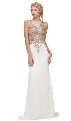 Eureka Fashion - Sleeveless Embroidered Gilt Lace Trumpet Evening Gown 16 Eureka Fashion - Sleeveless Embroidered Gilt Lace Trumpet Evening Gown