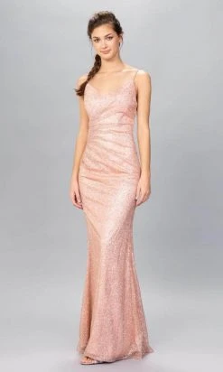 Formal Gowns Eureka Fashion - Spaghetti Strap Glitter Evening Gown 9801 - 1 Pc Rose Gold In Size 3XL Available
