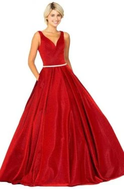 Formal Gowns Eureka Fashion - V-Neck Glitter Jersey Ballgown 9070 - 1 Pc Red In Size L Available