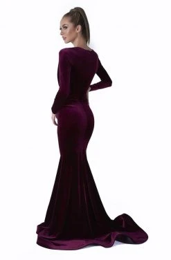 Evaje - Long Velvet Mermaid Dress 10013 - 1 Pc Burgundy In Size L Available Formal Gowns 5 Evaje - Long Velvet Mermaid Dress 10013 - 1 Pc Burgundy In Size L Available Formal Gowns