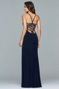 Faviana - 10067 Beaded Plunging V Neck Dress With Slit Formal Gowns
