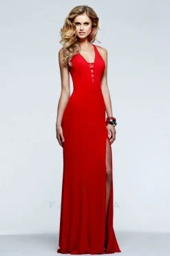 Formal Gowns Faviana - 7540 V-Neck Long Evening Dress With Cut-Out Back