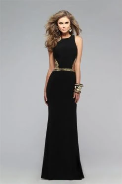 Formal Gowns Faviana - 7734 Jersey Scoop Neck Long Dress With Side Cut-Outs