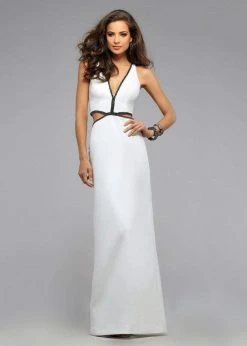 Faviana - 7745 Metallic-Trimmed Neoprene Long Evening Gown Formal Gowns