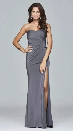 Faviana - 7891 Satin Sweetheart Evening Dress - 1 Pc Smoke Grey In Size 6 Available