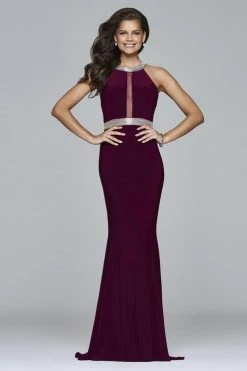 Formal Gowns Faviana - 7910 Long Halter Jersey Dress With Beaded Waistband And Neckline
