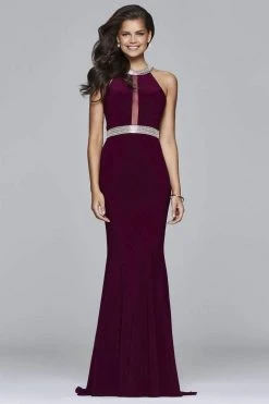 Formal Gowns Faviana - 7910 Long Halter Jersey Dress With Beaded Waistband And Neckline