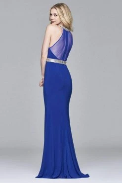 Formal Gowns Faviana - 7910 Long Halter Jersey Dress With Beaded Waistband And Neckline