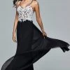 Faviana - 7934 Lace V-Neck A-Line Dress - 1 Pc. Black/Ivory In Size 00 Available Formal Gowns